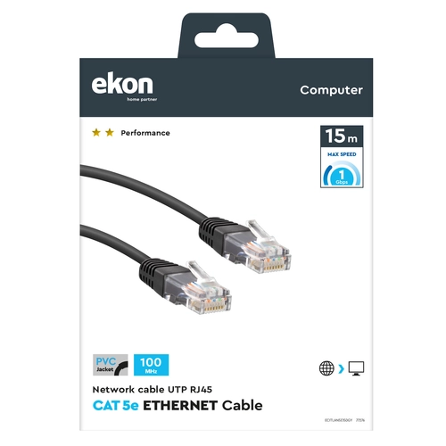 Cavo di rete per PC Ekon UTP cat 5e colore grigio, connettori RJ45