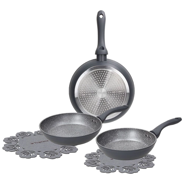 TOGNANA PORCELLANE Utensili da cucina SET 3 PADELLE, ALLUMINIO GRIGIO,  LINEA COOKING CIRCLE