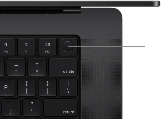 Vista dall’alto della tastiera con Touch ID di MacBook Pro