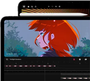 Un iPad Pro 11 pollici con una Apple Pencil Pro agganciata, e subito dietro un iPad Pro 13 pollici. Entrambi i modelli mostrano immagini dai colori brillanti sul display Ultra Retina XDR.