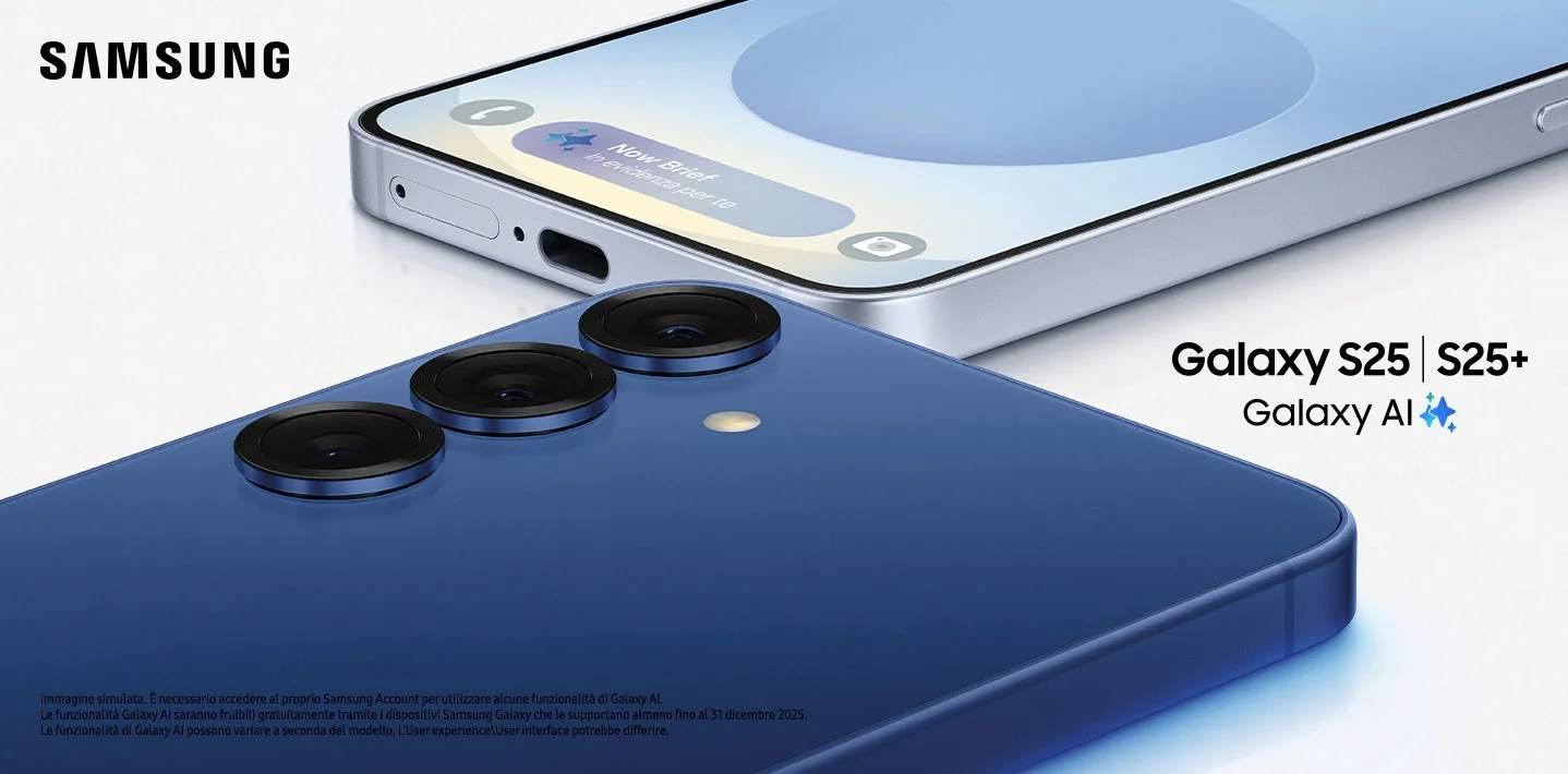 Samsung - Galaxy S25 | S25+ - Galaxy AI - Immagine simulata. È necessario accedere al proprio Samsung Account per utilizzare alcune funzionalità di Galaxy AI. Le funzionalità Galaxy AI saranno fruibili gratuitamente tramite i dispositivi Samsung Galaxy che le supportano almeno fino al 31 dicembre 2025. Le funzionalità di Galaxy AI possono variare a seconda del modello. L'User experience\User interface potrebbe differire. Samsung - Galaxy S25 | S25+ - Galaxy AI - Immagine simulata. È necessario accedere al proprio Samsung Account per utilizzare alcune funzionalità di Galaxy AI. Le funzionalità Galaxy AI saranno fruibili gratuitamente tramite i dispositivi Samsung Galaxy che le supportano almeno fino al 31 dicembre 2025. Le funzionalità di Galaxy AI possono variare a seconda del modello. L'User experience\User interface potrebbe differire.