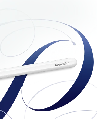Una Apple Pencil Pro su uno sfondo con disegni artistici fatti a mano