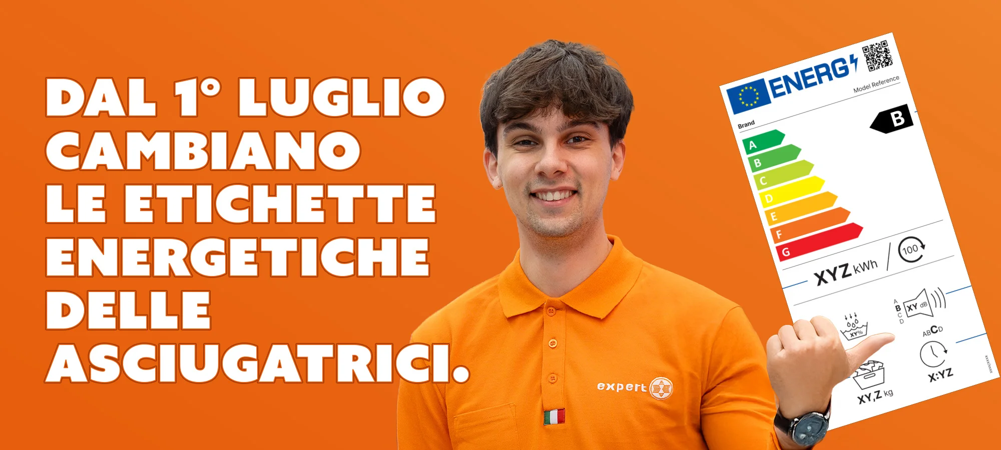 Immagine di una asciugatrice con la nuova etichetta energetica