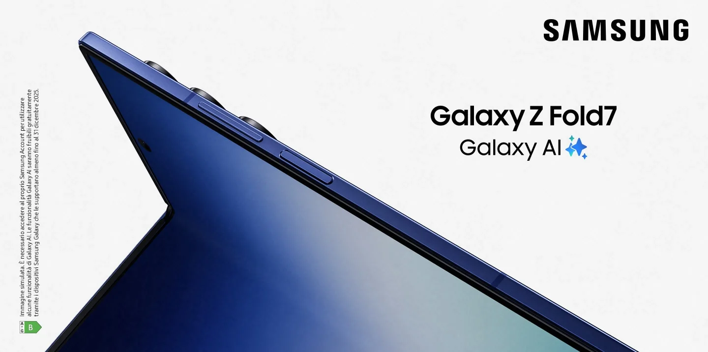 Samsung - Galaxy Z Fold7 | Galaxy AI - Immagine simulata. È necessario accedere al proprio Samsung account per utilizzare alcune funzionalità di Galaxy AI. Le funzionalità Galaxy AI saranno fruibili gratuitamente tramite i dispositivi Samsung Galaxy che le supportano almeno fino al 31 dicembre 2025.