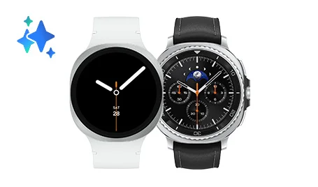 Immagine di un Galaxy Watch8 con un Galaxy Watch8 Classic Immagine di un Galaxy Watch8 con un Galaxy Watch8 Classic
