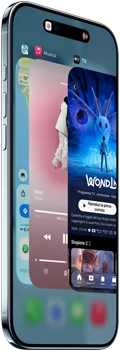 iPhone Air mostrato di fronte e di lato, profilo sottilissimo, Dynamic Island in alto al centro, funzione Elenco applicazioni in uso; tasti: tasto Azione e tasto volume