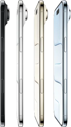 iPhone Air mostrati di lato in tutti e quattro i colori disponibili: celeste, oro chiaro, bianco nuvola, nero siderale; profilo sottilissimo; sistema con fotocamera Fusion; tasti: tasto laterale e tasto del Controllo fotocamera