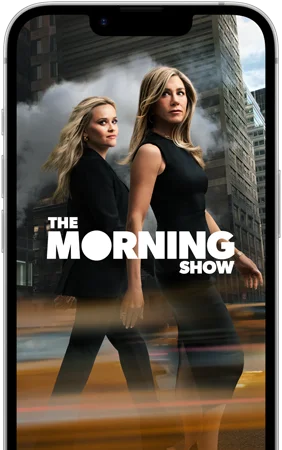Un iPhone 17e visto di fronte che mostra la serie The Morning Show di Apple TV Plus