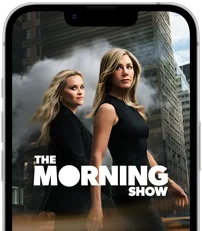 Un iPhone 17e visto di fronte che mostra la serie The Morning Show di Apple TV Plus